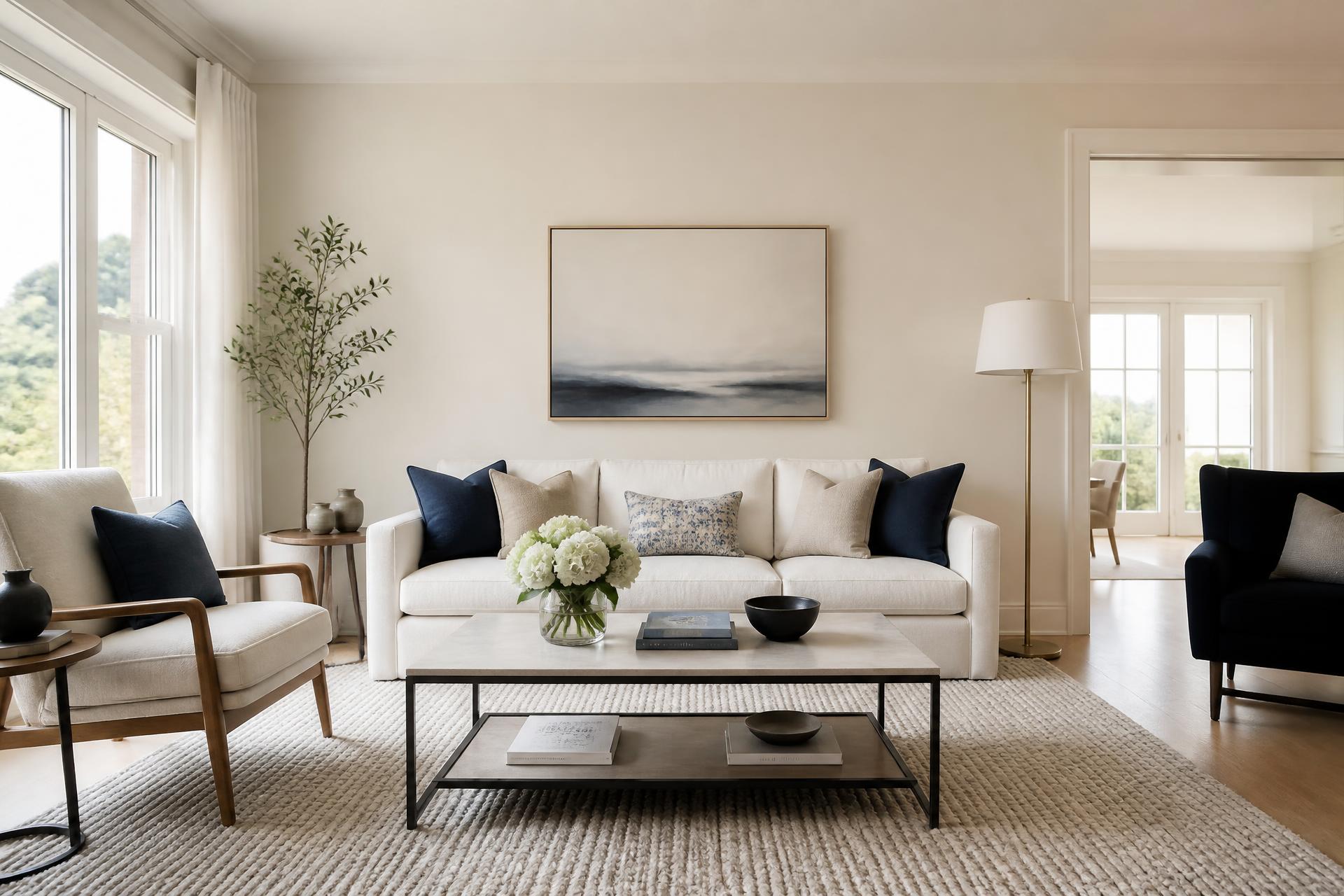 Bright, freshly cleaned living room with natural daylight
